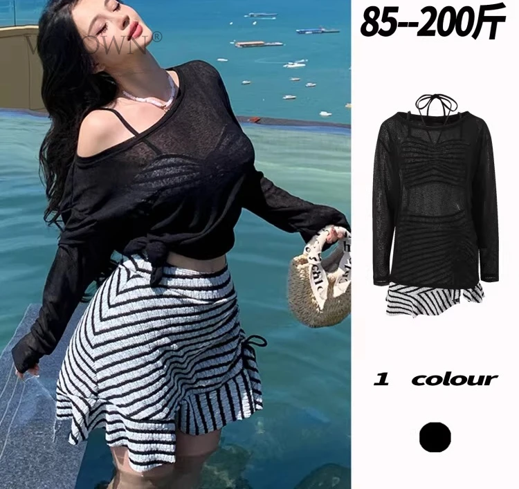 2026 New Plus Size 6XL Women'S 3 Piece Bikini Set Triangle Cheeky Bathing Suits Cute Printing Swimsuits With Cover Up Skirt