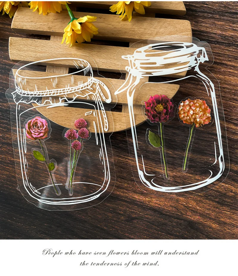 30/20pcs DIY Glass Bottle Stickers Scrapbooking Decorative Sticker Art Craft Transparent Dried Flower Bookmarks Decor