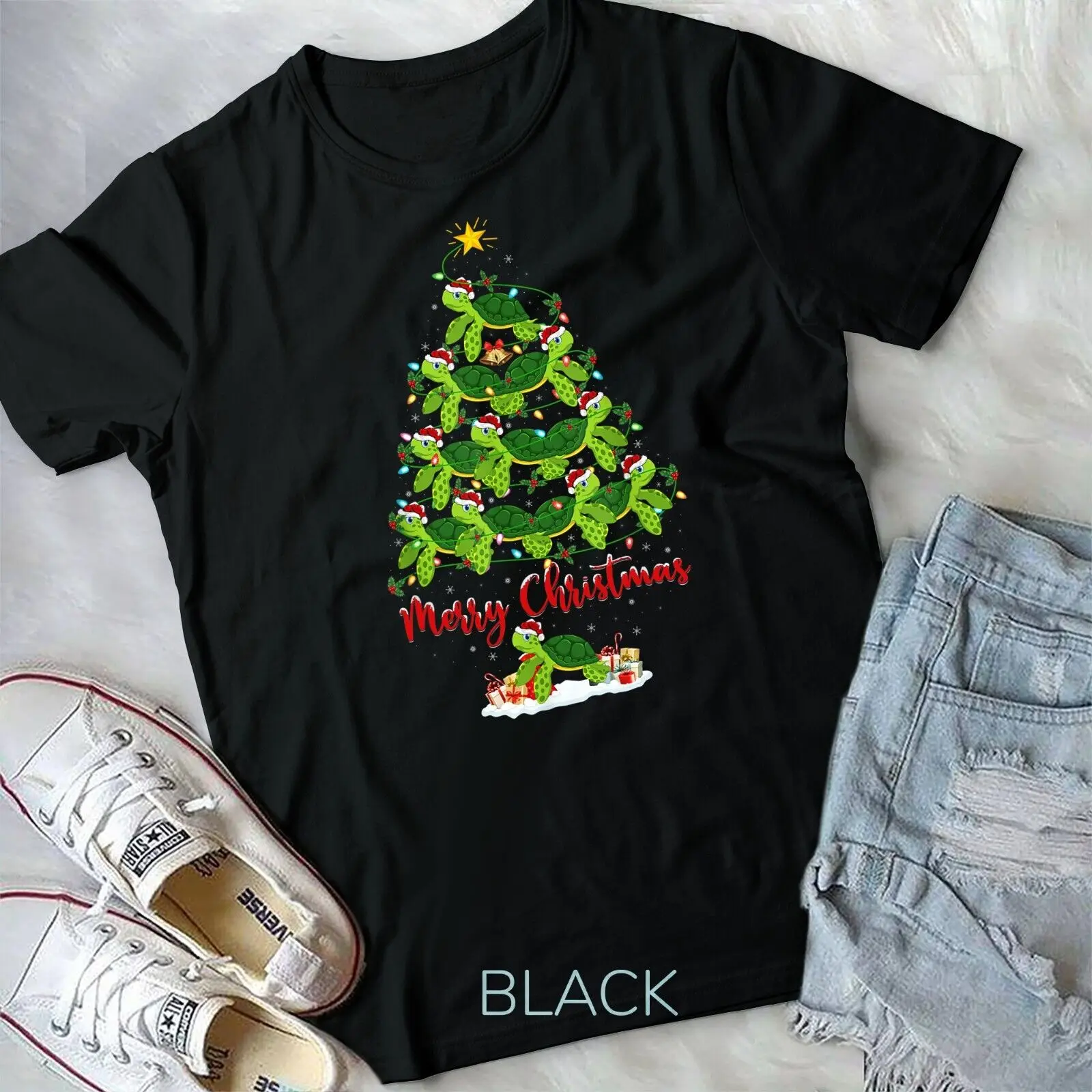 

Sea Turtle Lover Xmas Tree Santa Sea Turtle Christmas Tree Unisex T-shirt