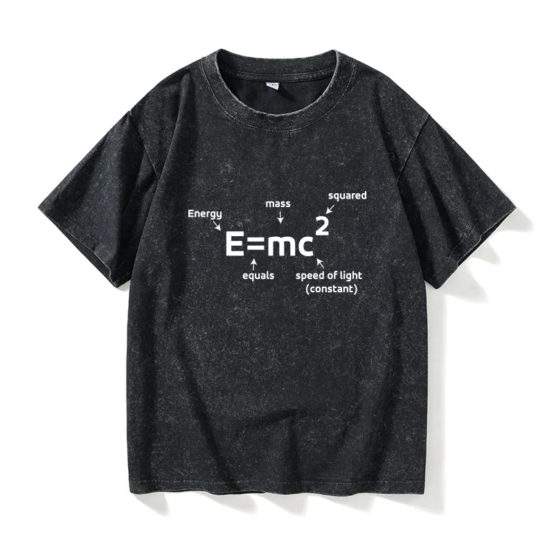 Camiseta de Algodão com Estampa da Equação de Massa e Energia de Einstein, Estilo Solto, Manga Curta, Gola Redonda, Moda Femi...
