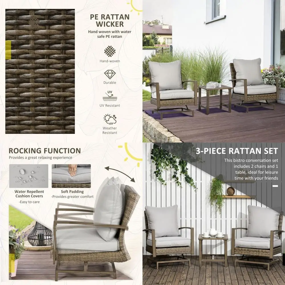 

Комплект садовой мебели из 3 предметов: плетеное кресло-качалка для улицы с кофейным столиком-бистро, комплект из искусственного ротанга с подушками