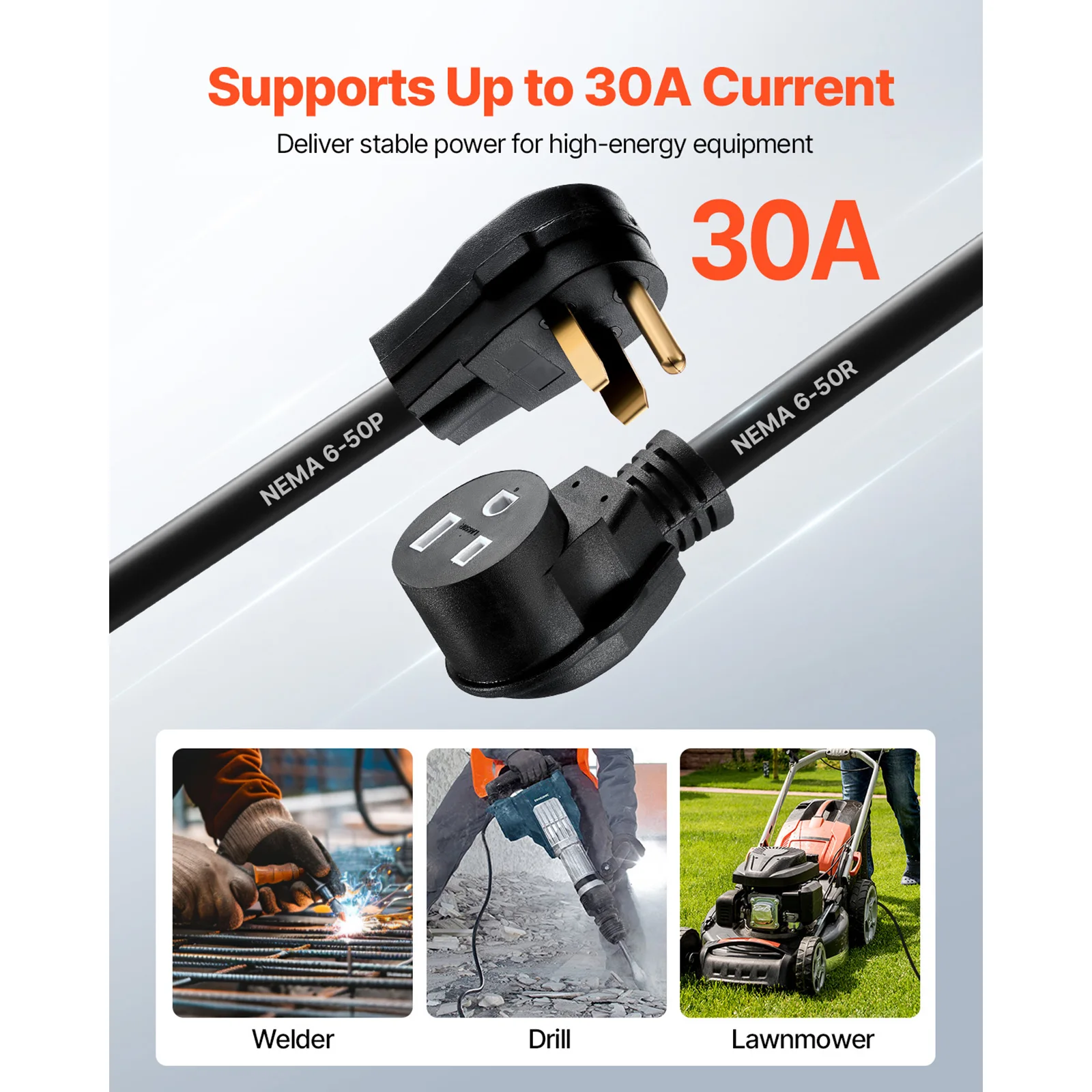 SucceBuy 30-Amp 7500Watts / 50-Amp 12500 Watts Generator Extension Cord 50 Foot 250 Volts Heavy Duty Power Cable, NEMA 6-50P to 6-50R SWT Flexible Welder Extension Cord with Storage Bag for Generators