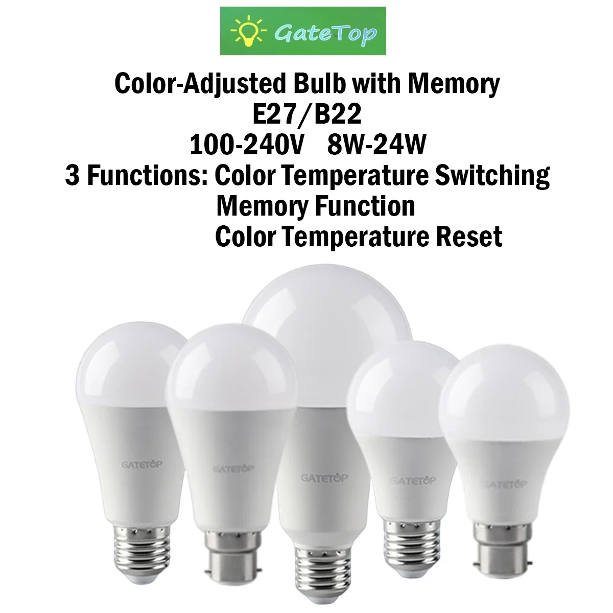 

10PCS LED Color-adjusted Bulb E27 B22 AC120V/AC220V 8W-24W CCT, Memory Function, Color Temp Reset Light For Interiors Lighting