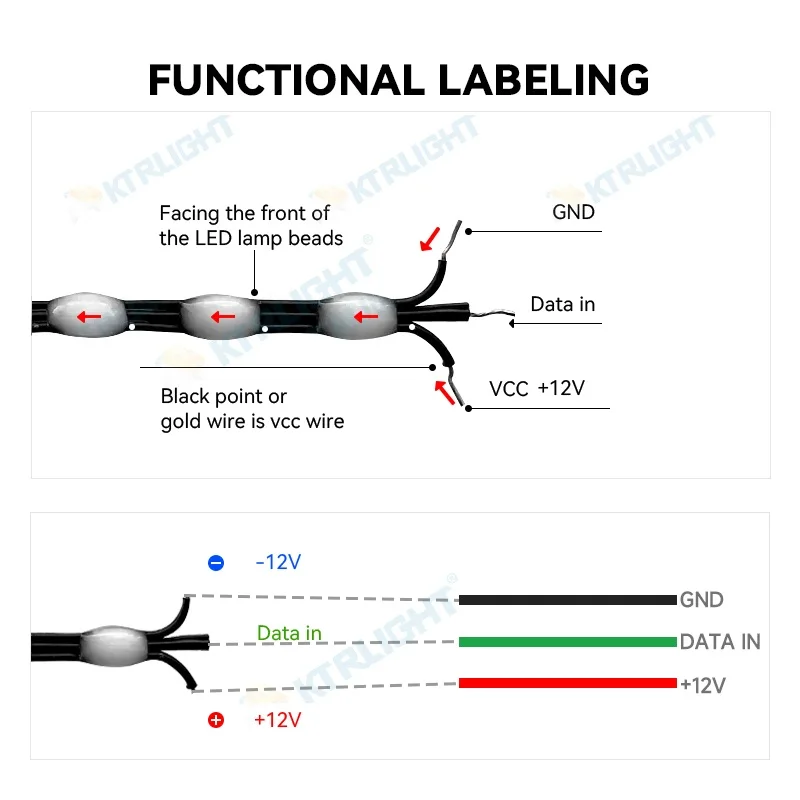 DC12V  3Pin black Wire 1000ct Pixels 1.5cm-10cm Pitch WS2811 LED Seed Pixel String Light RGB IC Addressable Full Color IP68