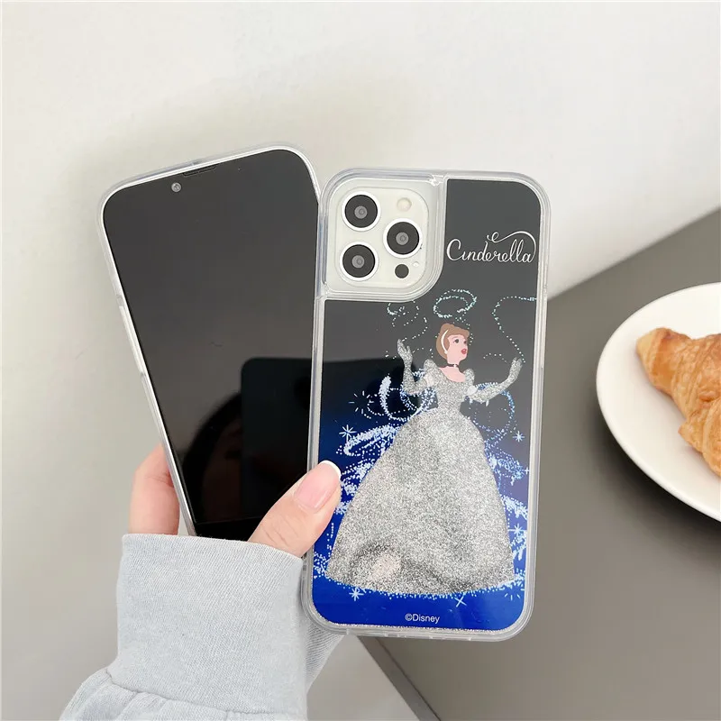 Cinderella Girl Disney Liquid quicksand Phone Cover for iPhone 11 12 13 14 15 16 Pro Max Plus 16plus mini X XS XR quicksand Case images - 6