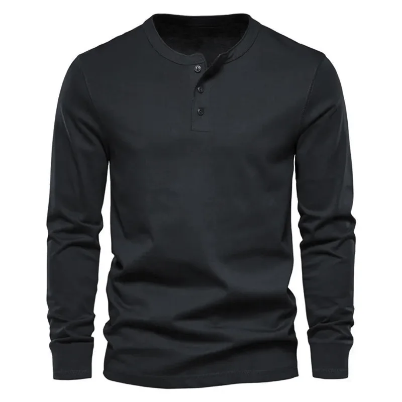 Men's Round Neck Long Sleeve T-shirt Spring Casual Sports Bottoming Shirt Henry Shirt Solid Color Slim Pullover Tops
