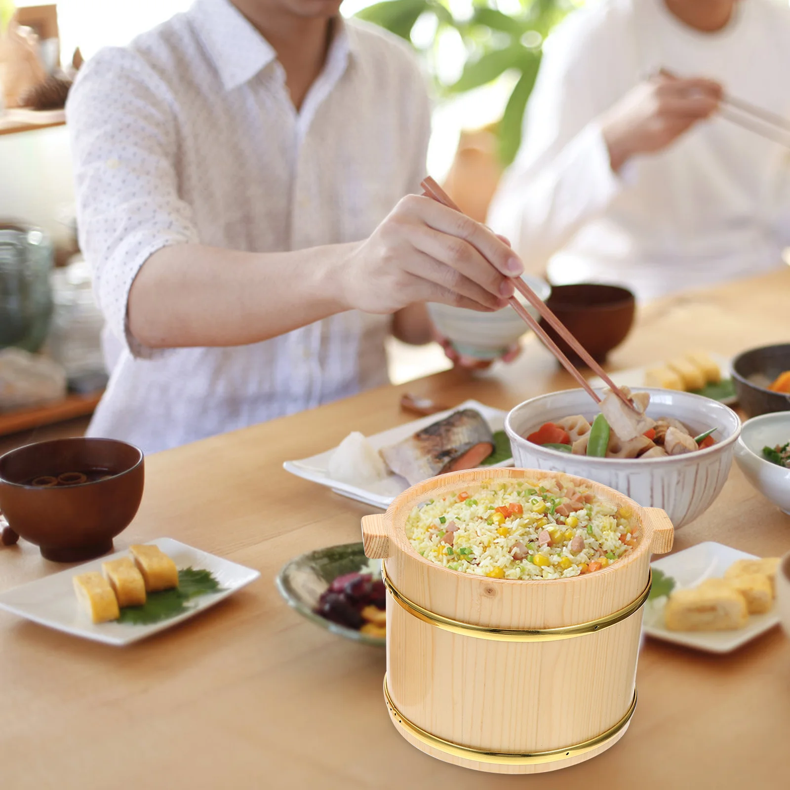 

Rice Mixing Bucket Wooden Sushi Display Container Restaurant Serving Bowl Practical Design Easy Food Mix Decorative Photo Props