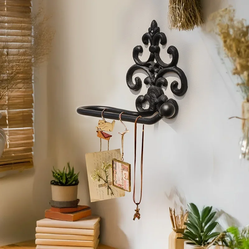 Toilet Paper Towels Wall Metal Frame European Style Cast Iron Retro Toilet Tissue Holder Household Storage Rack Decoration 4