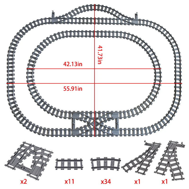 MOC City Train 49pcs Rail Crossing Tracks Set Stud Gap Triple Switch Bricks Building Blocks Technical Enlighten Toys for kids