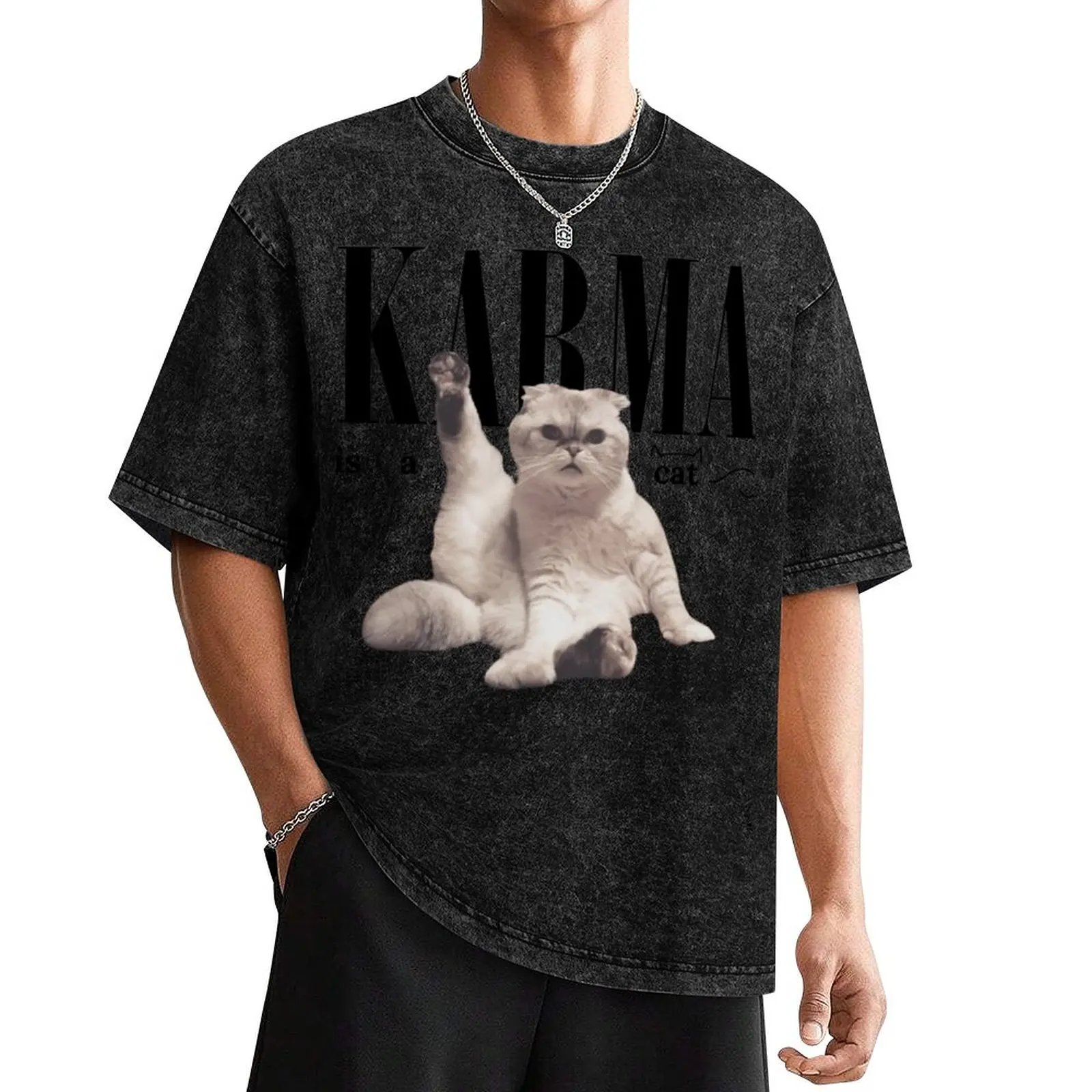 Karma is a cat Meredith T-Shirt new edition anime t shirts designer shirts baggy shirts mens graphic t-shirts pack