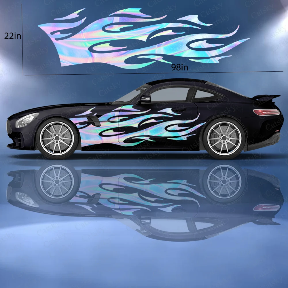 Holographic Laser Flame Car Sticker Vinyl Side Graphic Decoration Accessories Decal Flame Sticker Fits Any Vehicle size22*98In