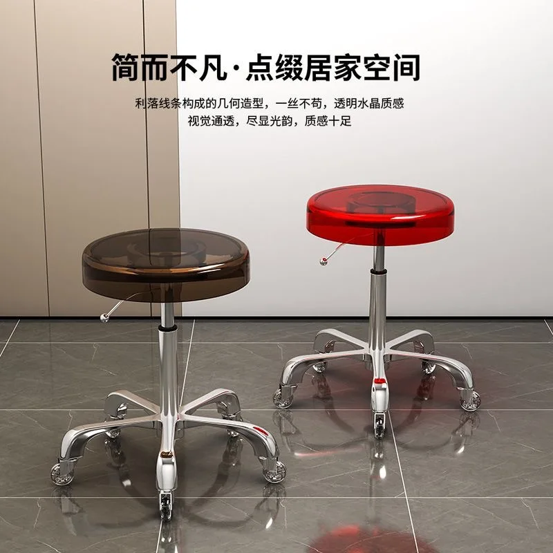 AOLIVIYA Salon Barber Chair Beauty Manicurist Nail Chair Professional Hairdressing Stool Swivel Lift Stainless Caster Round