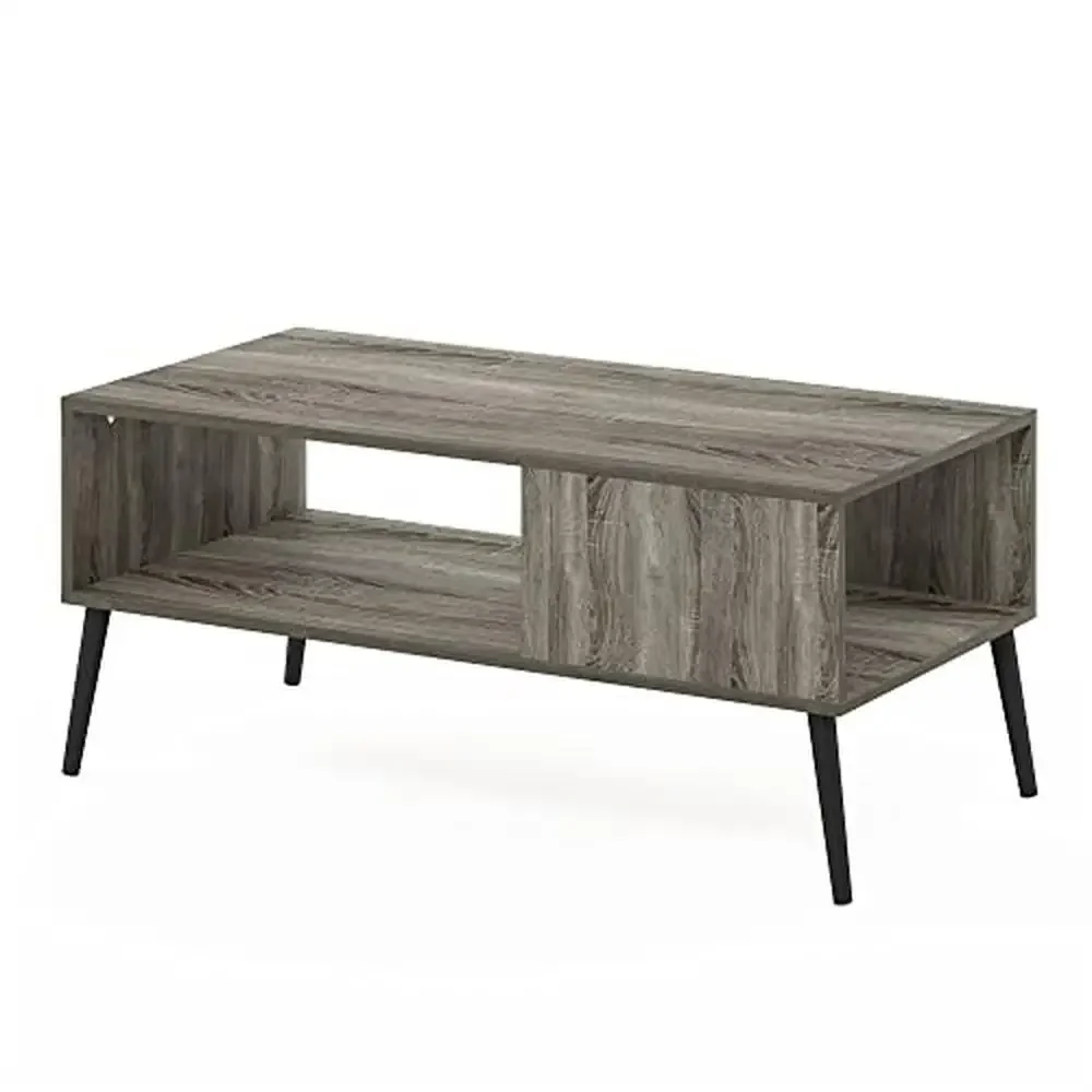 Mid Century Style Coffee Table Wood Legs French Oak Grey Large Storage Space 39.9x17.3x19.7 Inches Capacity 30 lbs Non-Lift Top