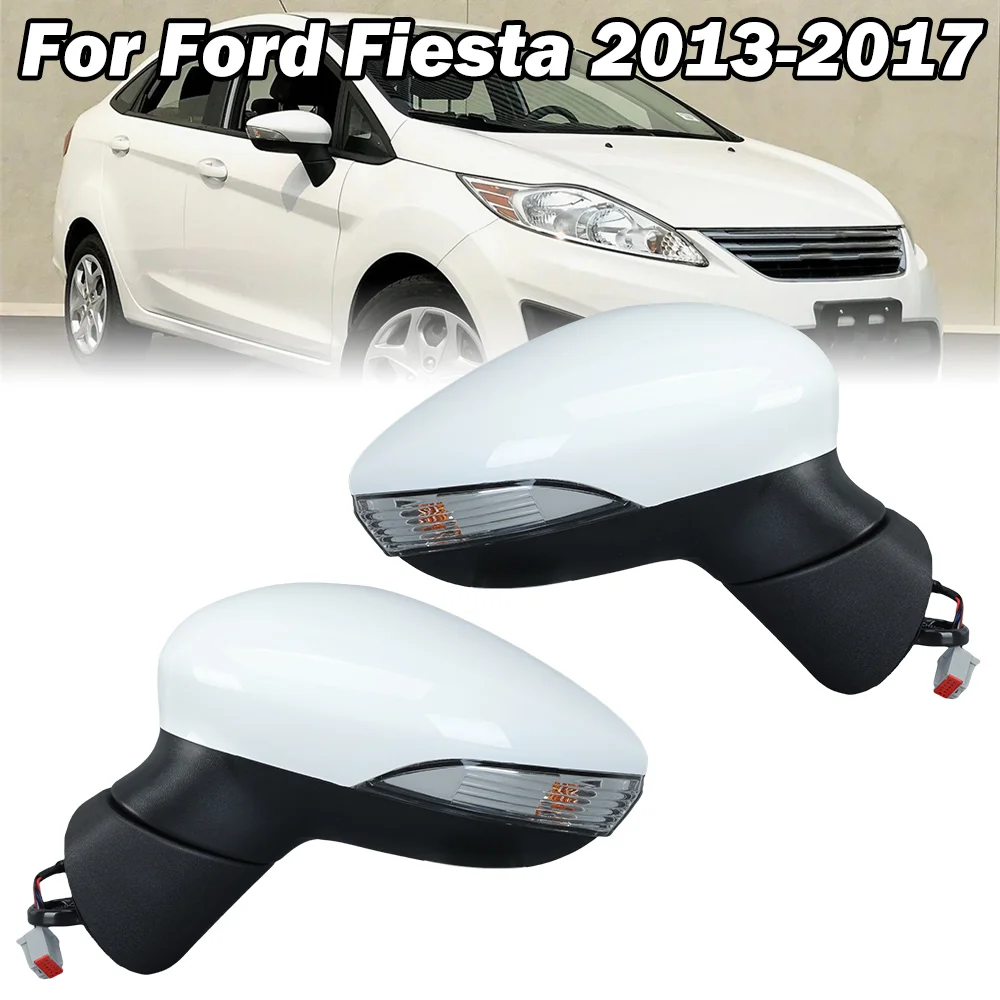 6 Wires Side Door Mirror Assembly，Ford Fiesta MK7 2013 2014 2015 2016 2017 White Heated 10 Hole Jack Wing Mirror Accessories