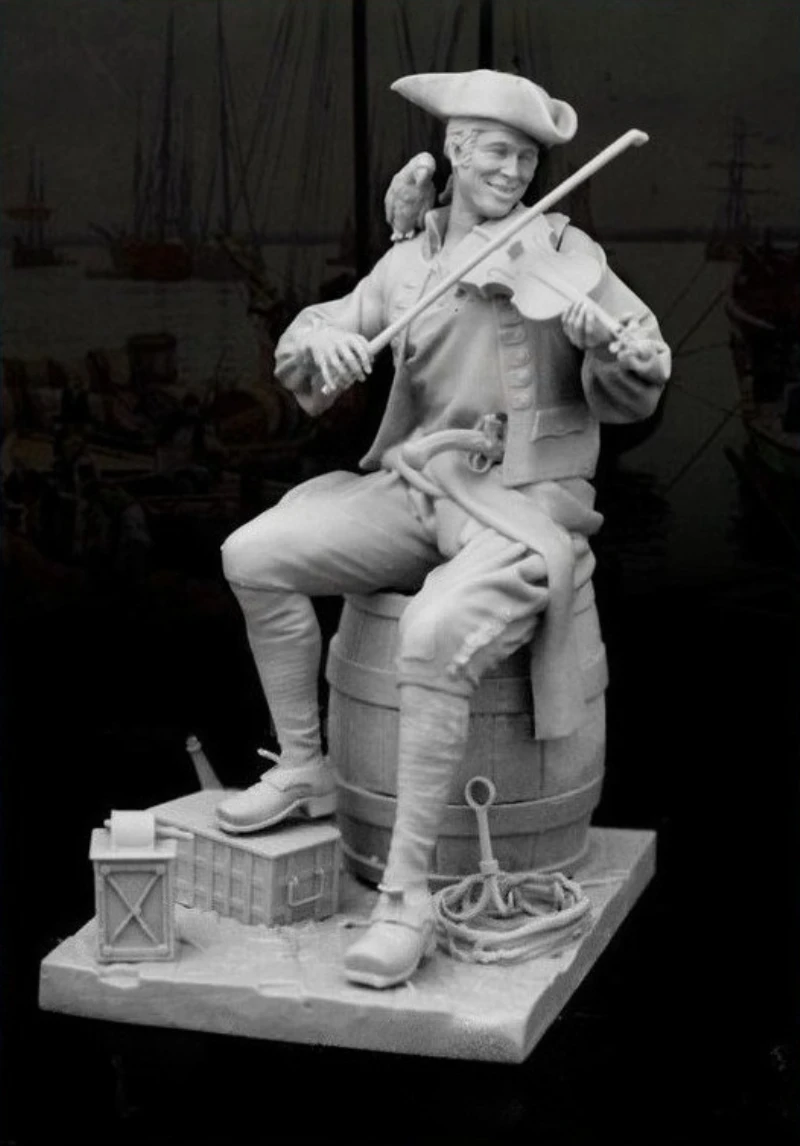 Maßstab 1:24, Druckguss-Harzfigur, Modellbausatz, Pirat, der die Violine spielt, Hobby, Miniaturspielzeug, unmontiertes und unbemaltes DIY-Diorama