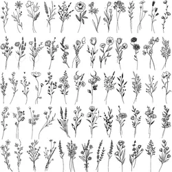 15 Sheets Black Tiny Lavender Branch Temporary Tattoos For Women Girl, Small Flowers Bouquet Fake Tattoo Stickers Adults Hands