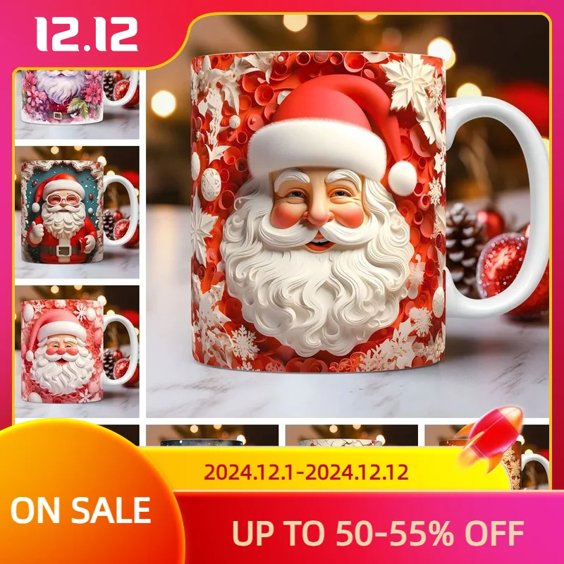 

New Christmas Ceramic Mug, 3d Santa Claus Coffee Mugs, Breakfast Milk Drink Cups, Office Tea Cup, Couple Water Cup, Holiday Gift