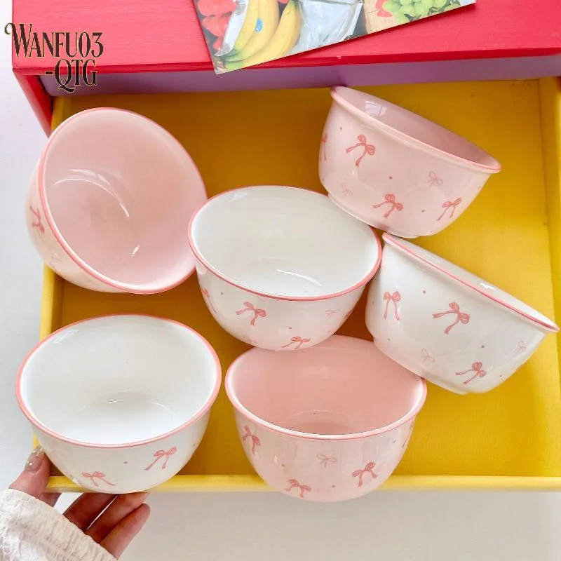 Hot Sale Set Of 2 Ceramic Bowls With 2 Spoons Bow Cute Gift Ceramic Bowls Birthday Gifts Dessert Daily Use