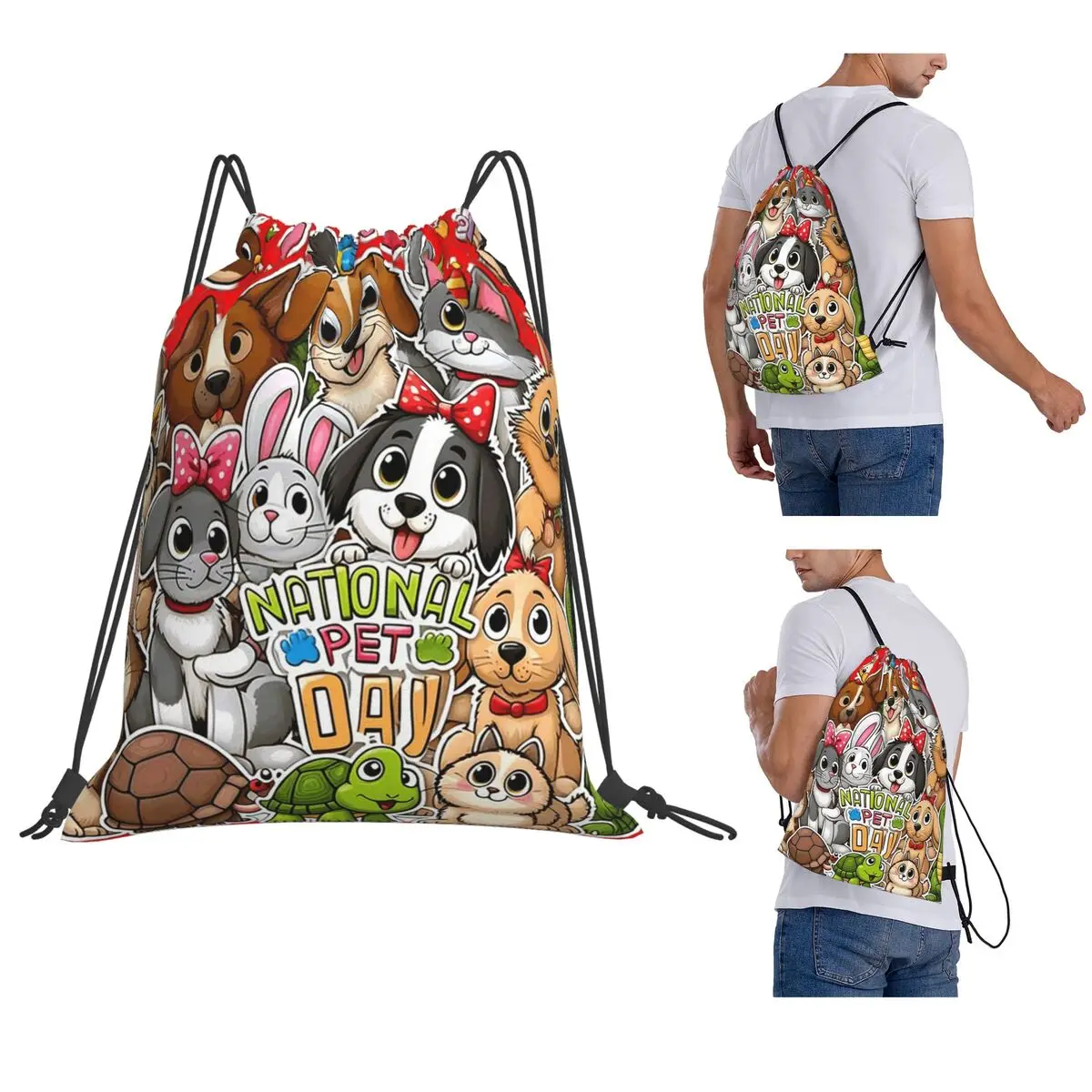 Harmony Of Hearts National Pet Day Delight Backpacks Multi-function Drawstring Bundle Pocket Sundries Bag Book Bags School