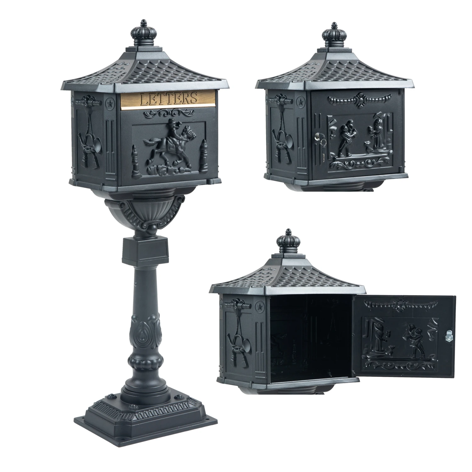 Mailbox Cast Aluminum Black Mail Box Postal Box Security Heavy Duty New