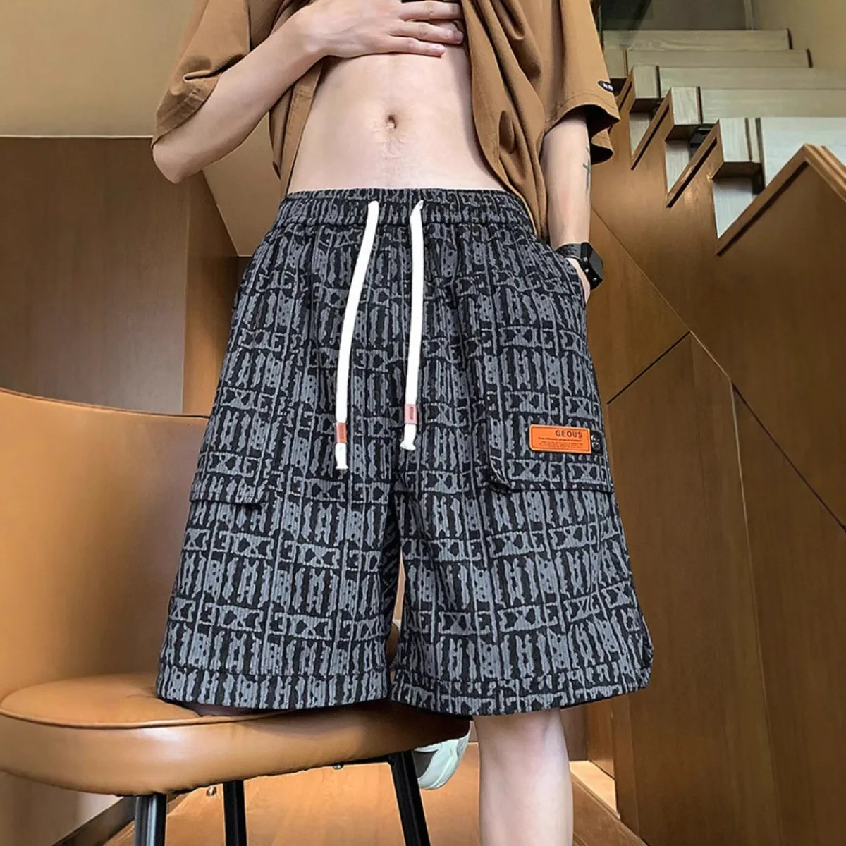 

2025 новые модные шорты в стиле ретро, новые мужские повседневные шорты на шнурке, спортивные брюки, летние свободные мужские трендовые уличные брюки с надписью