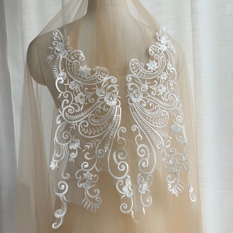 

New High-quality European Lace Embroidery Sequin Mesh Fabric Handmade DIY Wedding Dress Clothing, Decorative Accessories