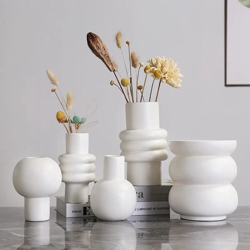 Special-shaped Ceramic Vase Large Caliber Homestay Desk Decoration Ornaments Simple Flower Arrangement