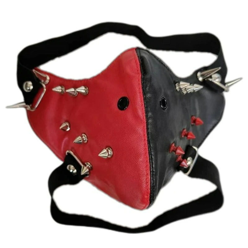 1pc Mens Punk Dance Performance Mask - Premium PU Leather, Edgy Design, Cool Black and Red - Perfect for Halloween, Easter, Part