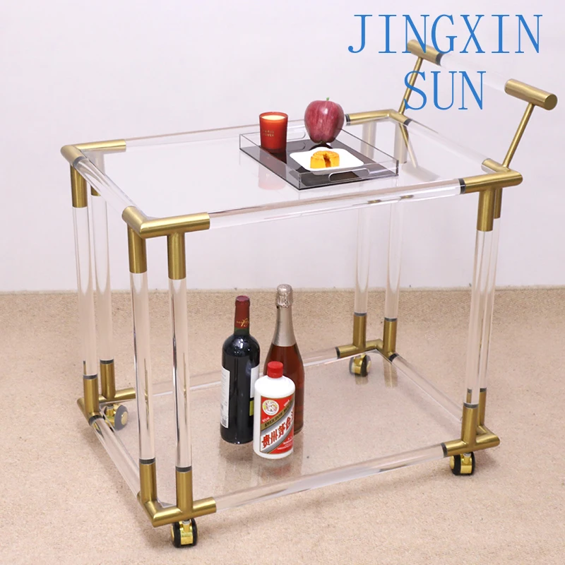 2-Tiers Golden Stainless Steel Acrylic Bar Cart for Home Bar Kitchen Living Room Office Party Use Cosmetic Trolley Beauty