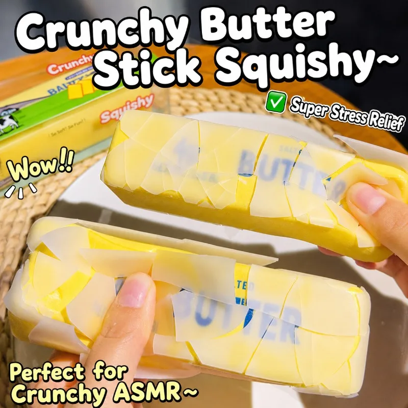 Knuspriger Butter-Käse-Stick Squishy Fidget Toy – Langsam rückfederndes, knuspriges Butter-Riegel-Spielzeug mit Sound – Finger-Squishy-Streich- und Entspannungsspielzeug für Erwachsene