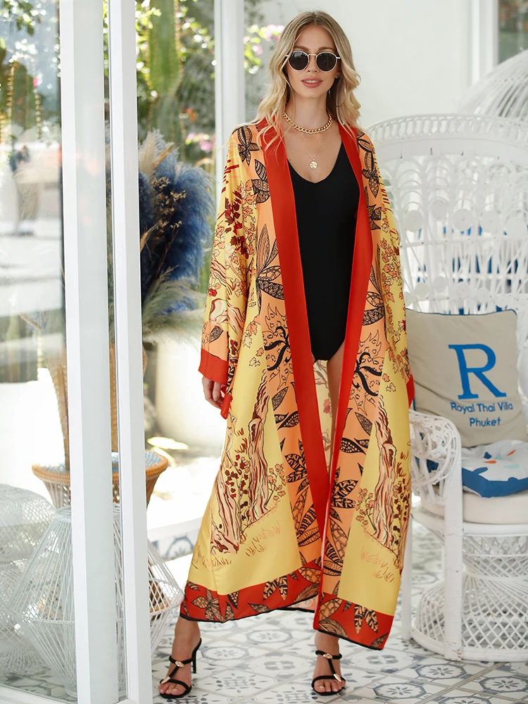 Cover-Up Boho grande taille, Cardigan Long à manches longues imprimé Tribal pour femme