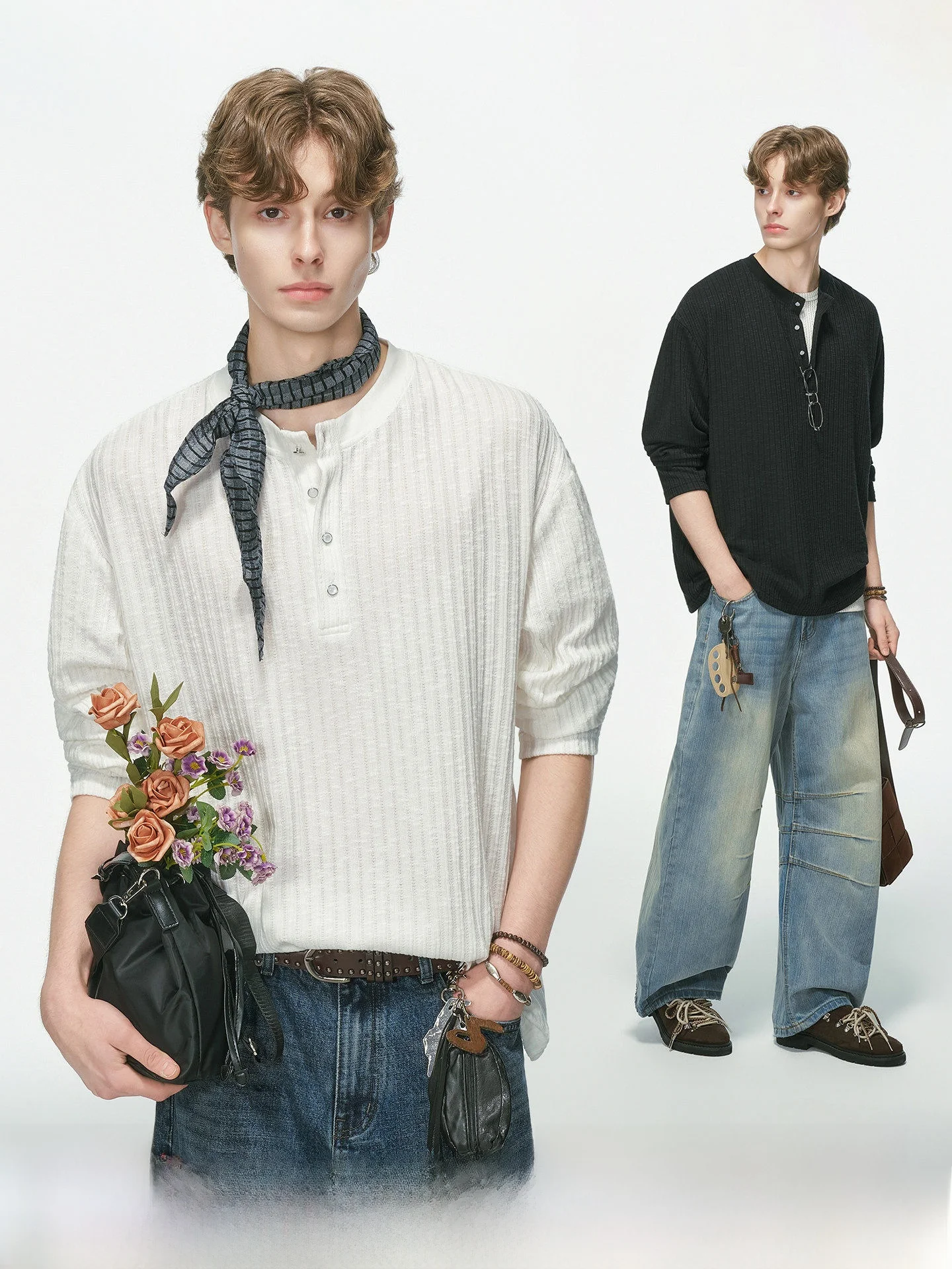 Dream Made Men's Knitted Long Sleeve T-Shirt Henry Collar Commute Style Inner Wear Base Shirt Top for Autumn Season