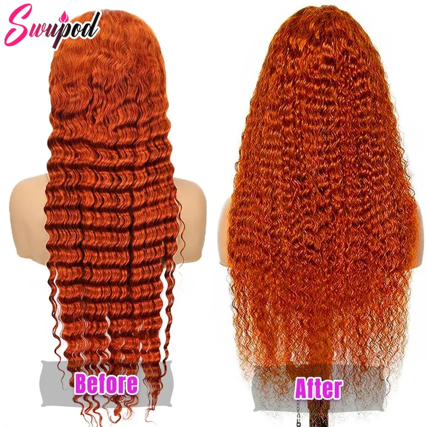 250 % Ingwer-Orange, 13 x 6, tiefe Welle, HD-Spitze-Frontal-Perücke, farbig, 13 x 4 Lace-Front-Perücke, wassergelockt, 100 % Echthaar-Perücken, vorgezupft