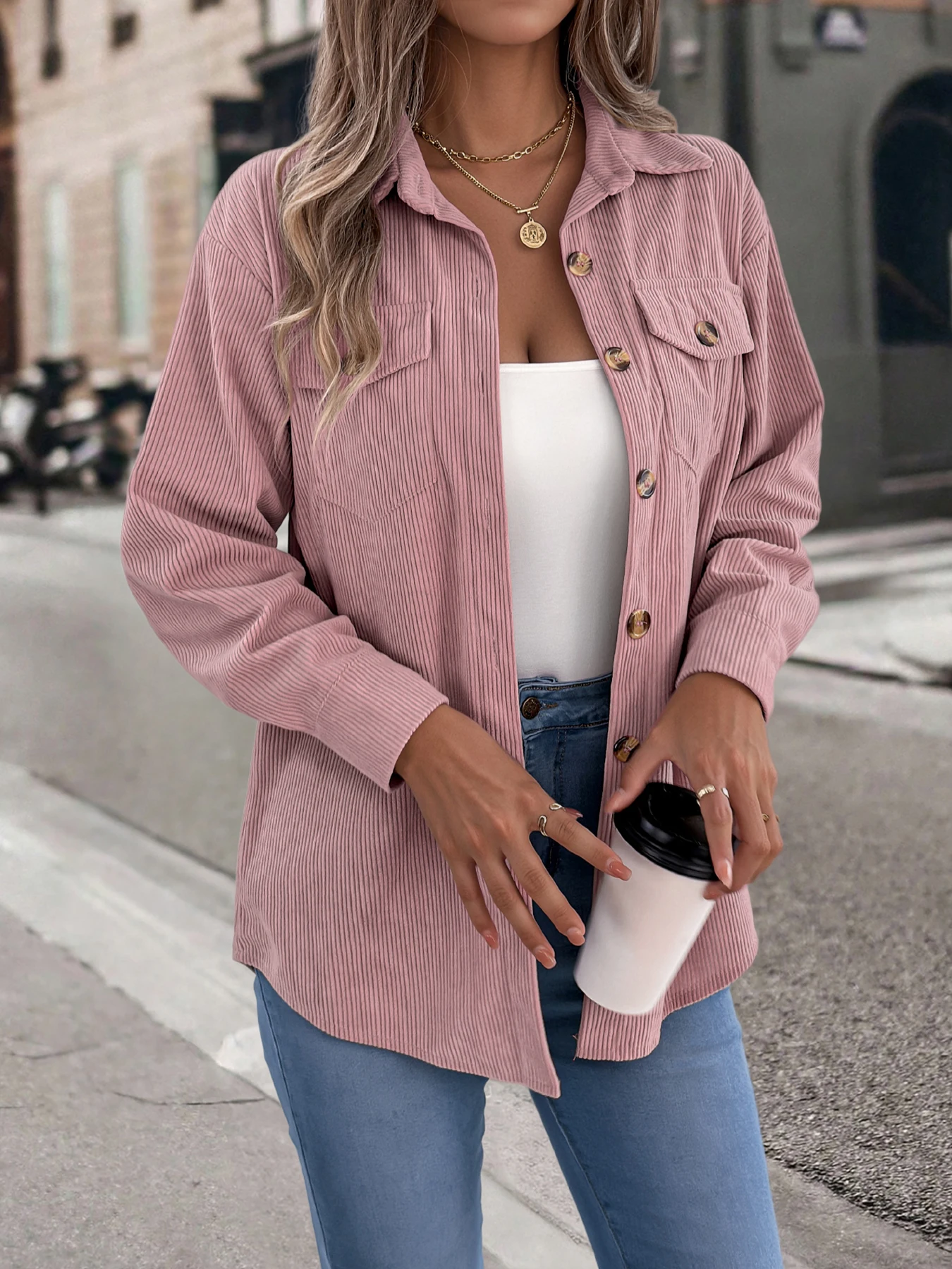 Outono e inverno casual único breasted bolso cor sólida manga comprida casacos femininos de veludo