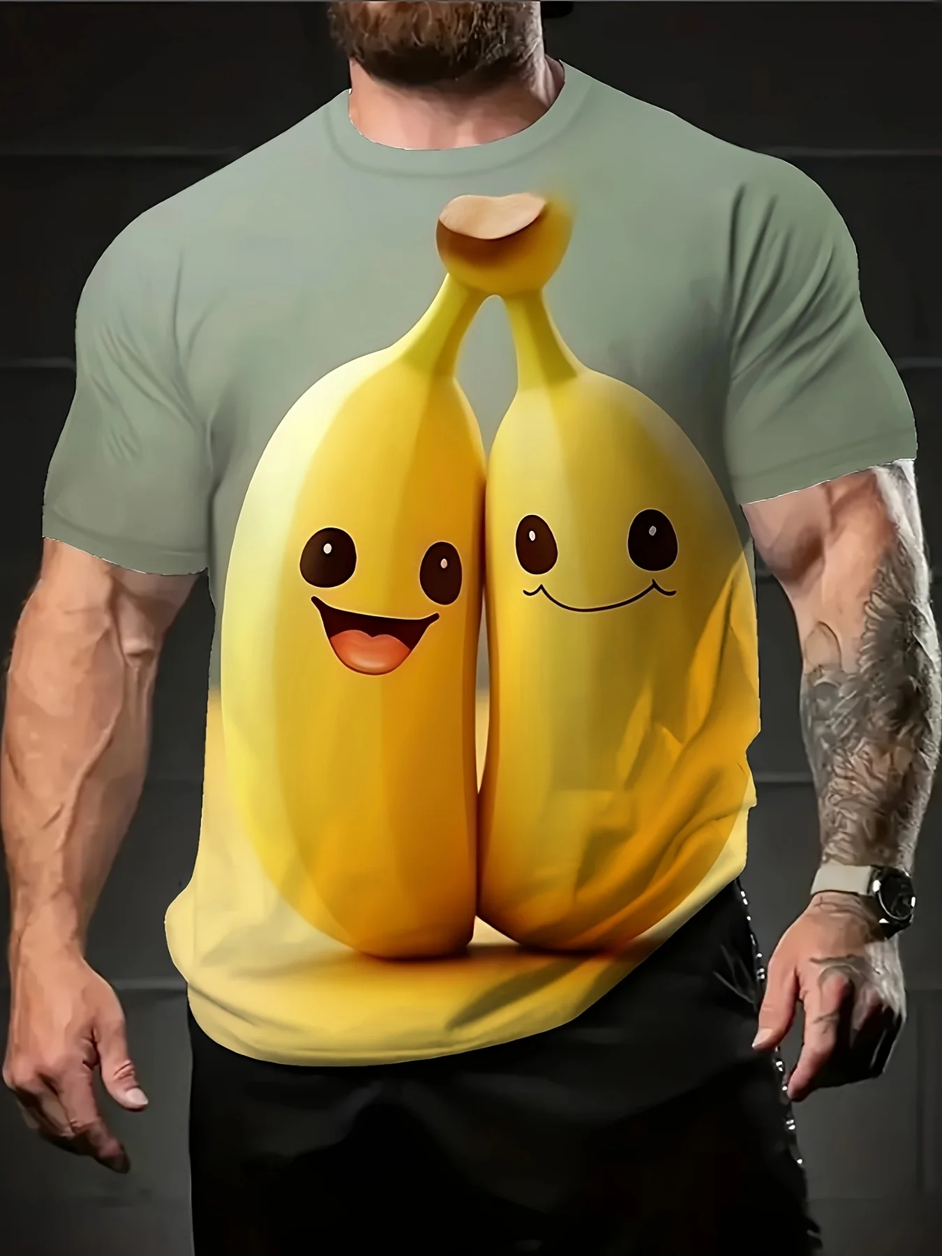 

﻿ Мужская футболка большого размера с милым персонажем банана, забавные футболки с игривым мультяшным принтом на все тело, унисекс, наряд для пары, рубашка большого размера
