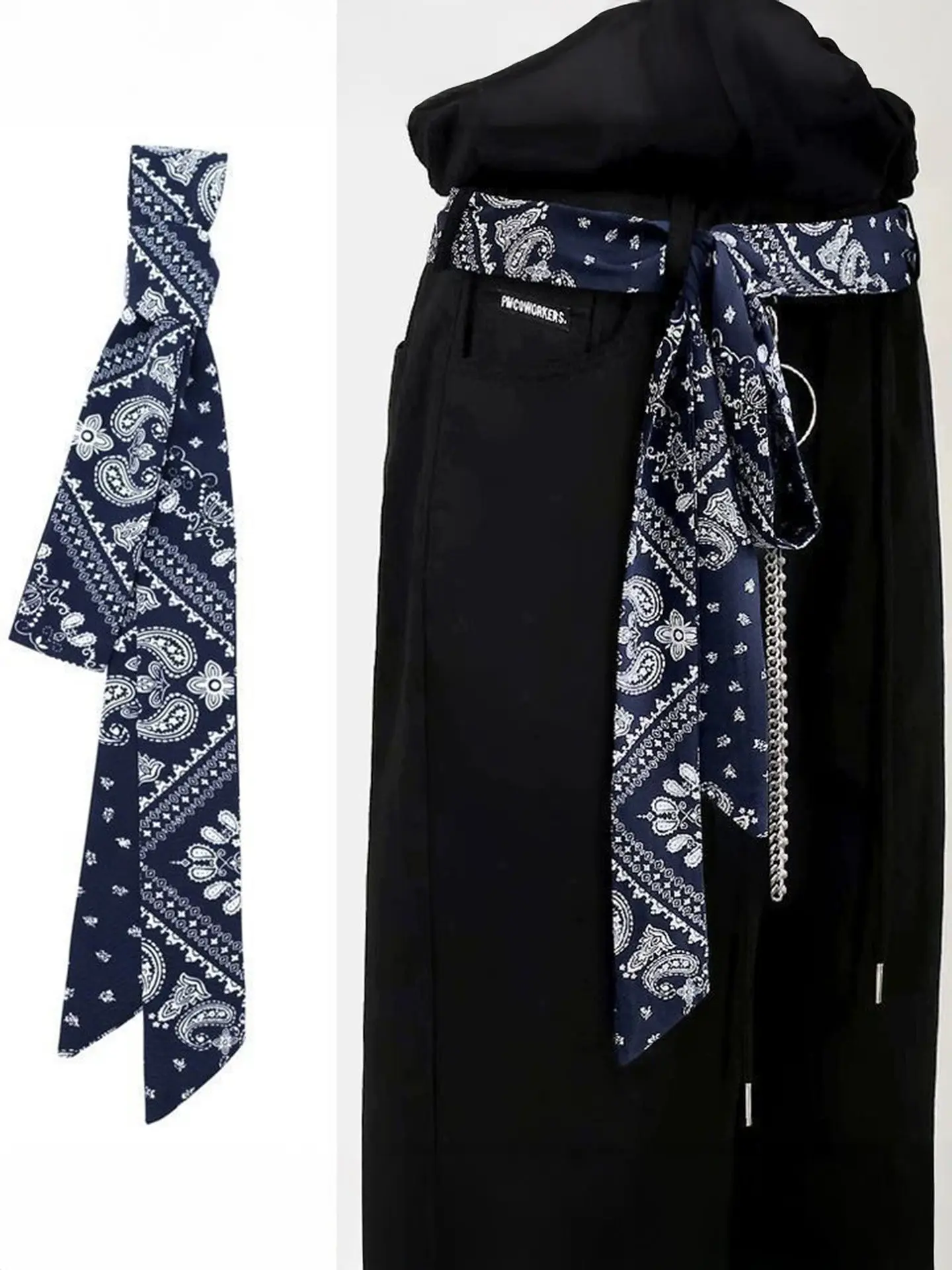 Dark Blue Long Silk Scarf Waist Belt for Denim Skirts Women 2026 New Style Waist Accessory Silk Ribbon Waist Shaping Tool