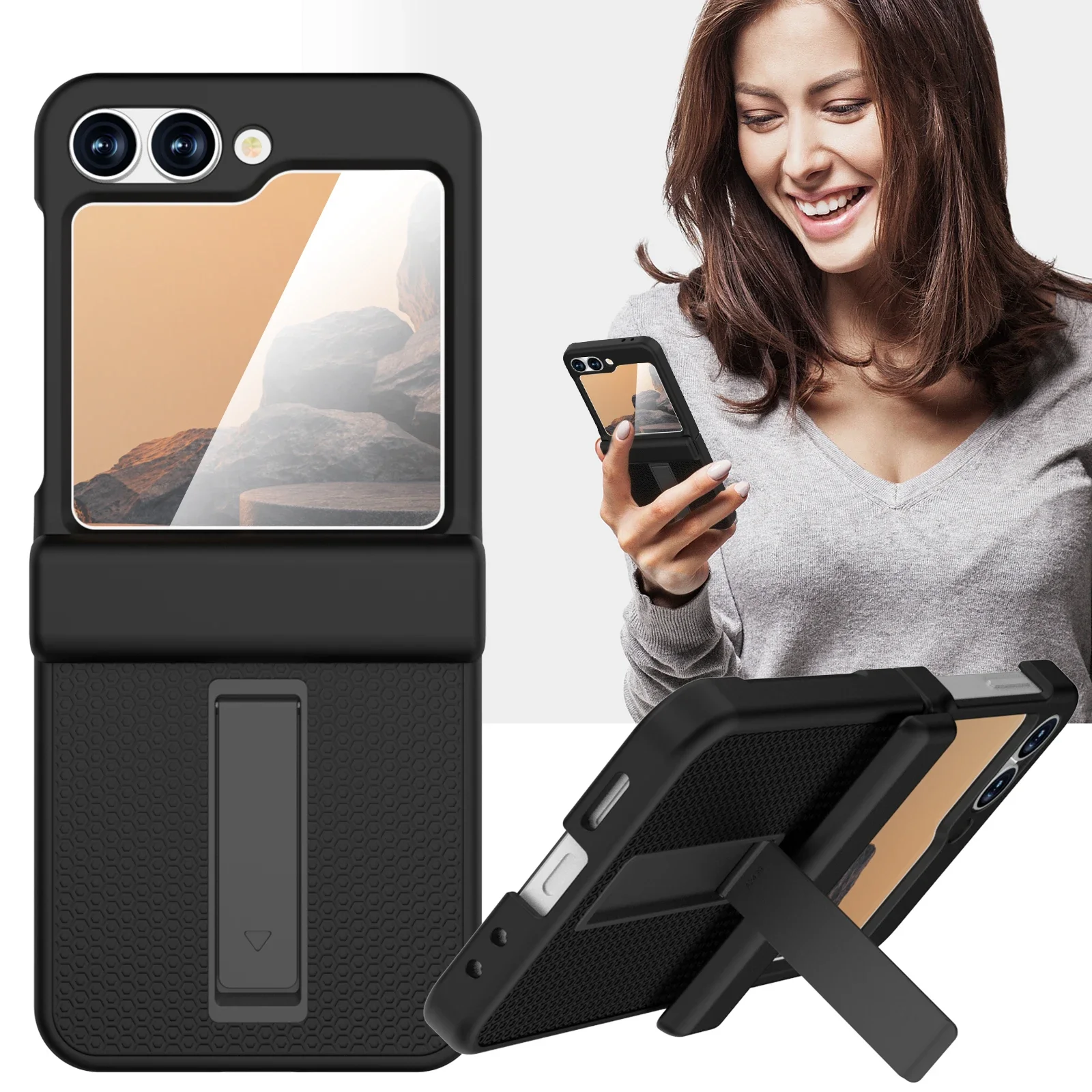 For Samsung Galaxy Z Flip 6 5G Case Skin-Friendly Matte Folding Hinge Bracket Shockproof Protection Hard Back Cover Accessories