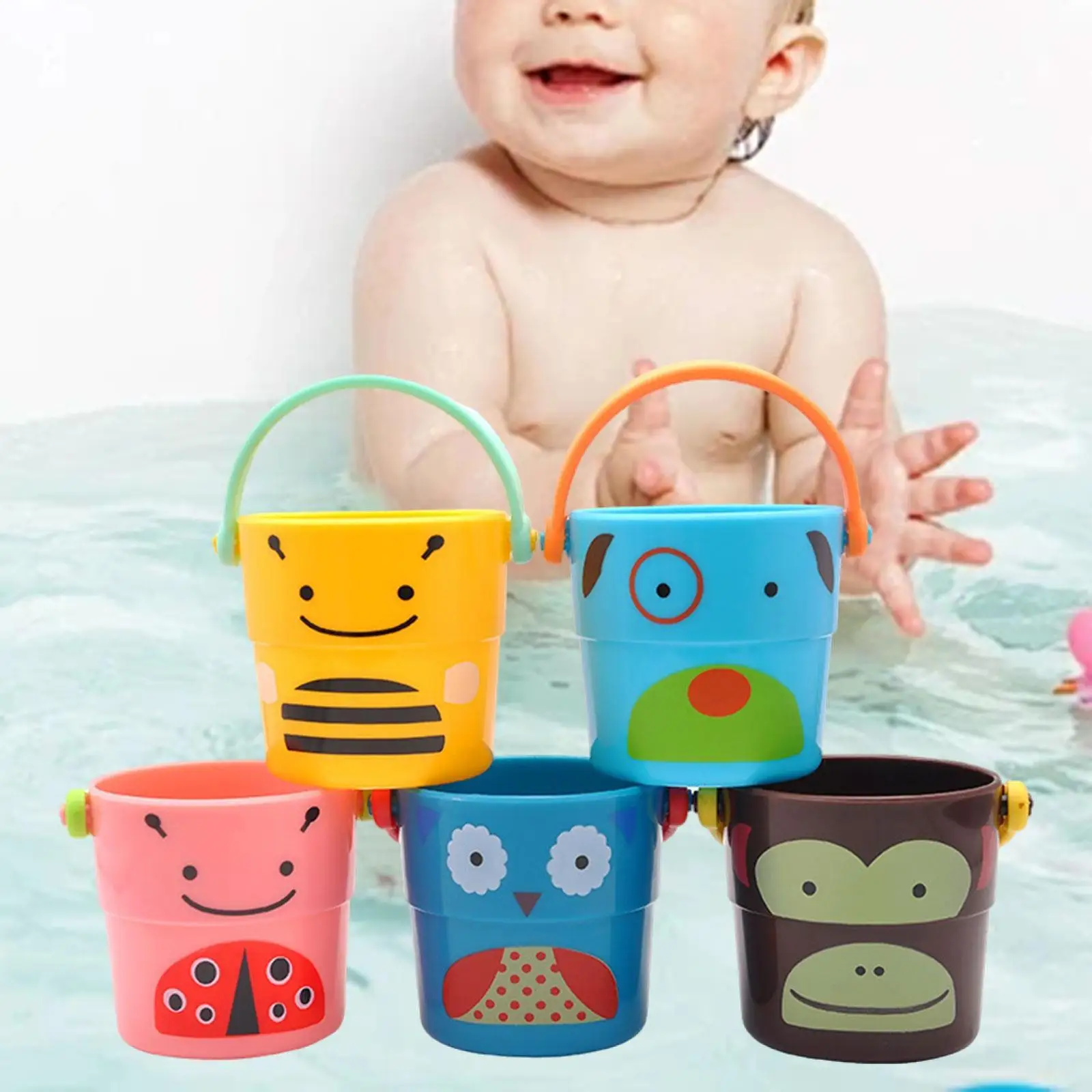 

5Pcs Bath Shower Buckets Baby Water Toys Wash Fishing Bathroom Tool PP Bucket for Kids Girls Boys Outdoor Camping Home Supplies