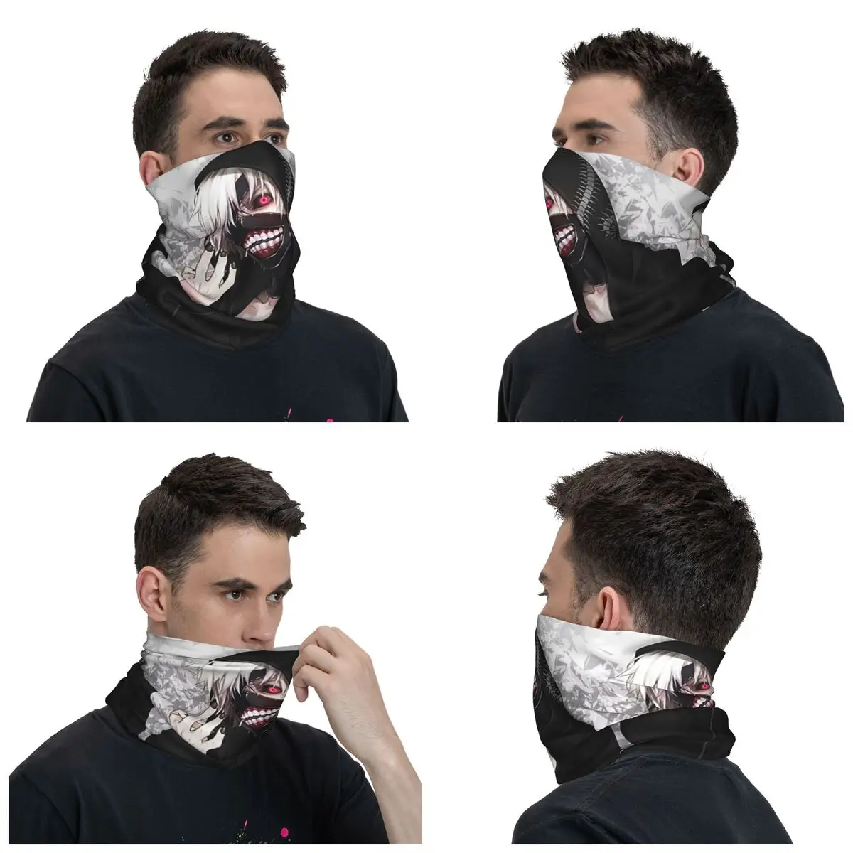 Unisex japonês Anime Máscara Facial Cachecol, Tokyo Ghoul Bandana, Capa de Pescoço Unisex, Kaneki Ken Impresso, Multi-uso, Ciclismo, Caminhadas