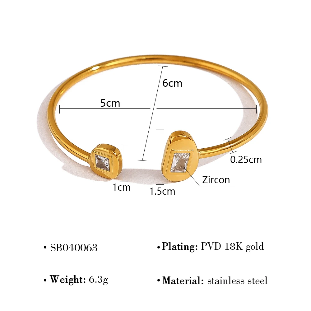 WILD & FREE Irregular Stainless Steel Cuff Bracelets for Women Luxury Zircon 18K Gold Plated Simple Trendy Jewelry Waterproof