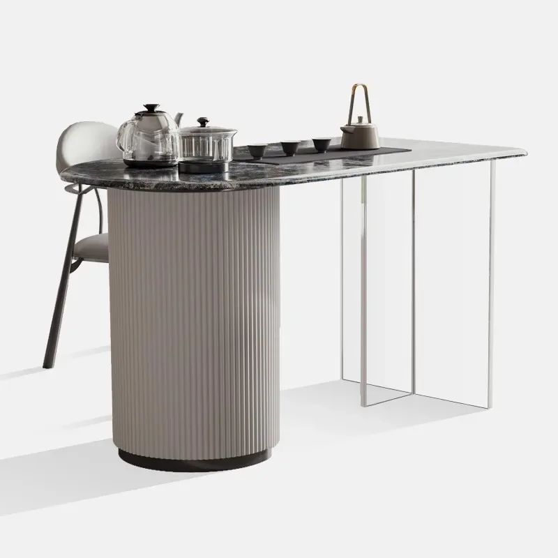 Modern simple dining table and chair entrance complete set of supercrystalline stone tea table