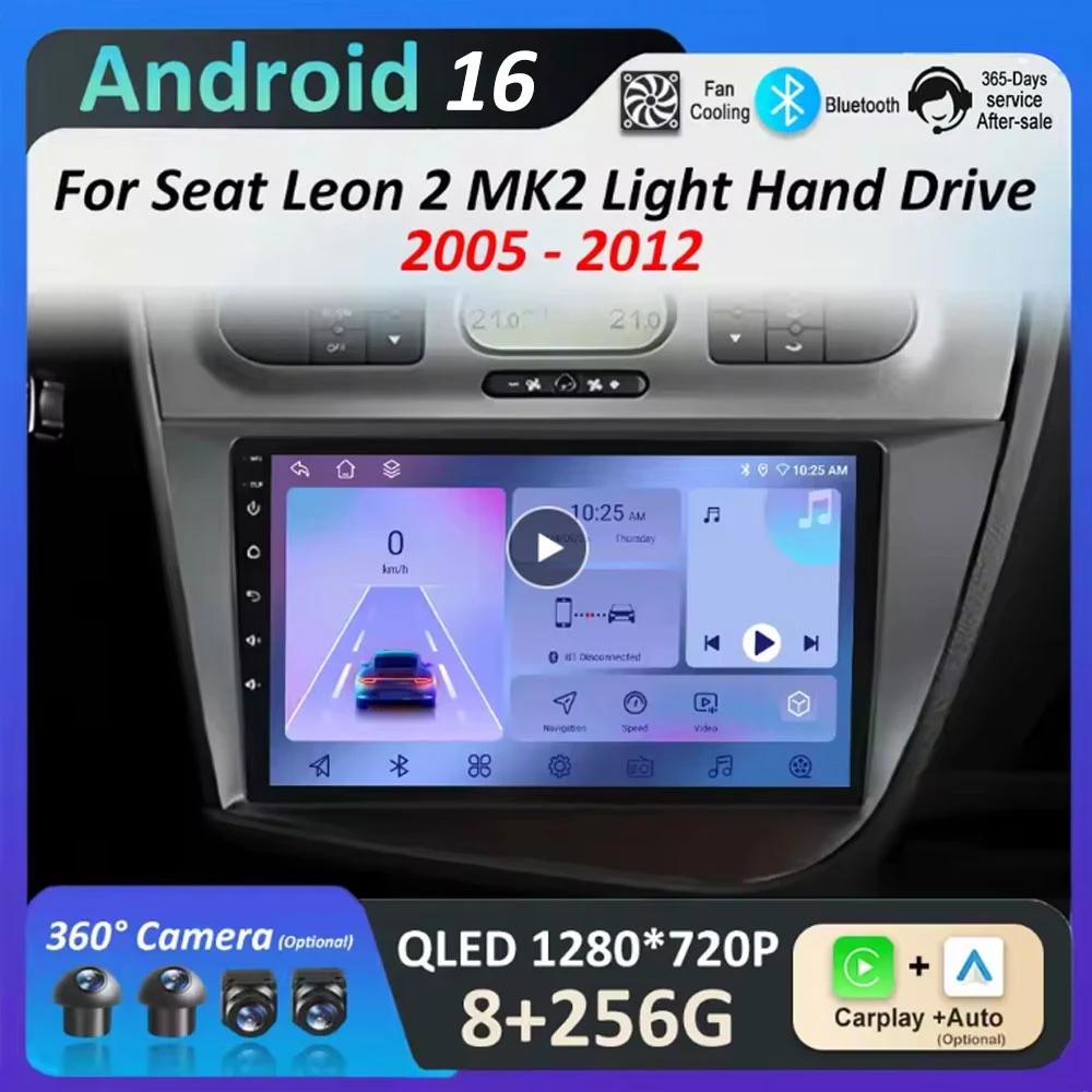 9 inch Car Video For Seat Leon 2 MK2 2005 2006 2007 2008 - 2012 Player Light Hand Drive GPS Navigation 4G Touch Screen Head Unit