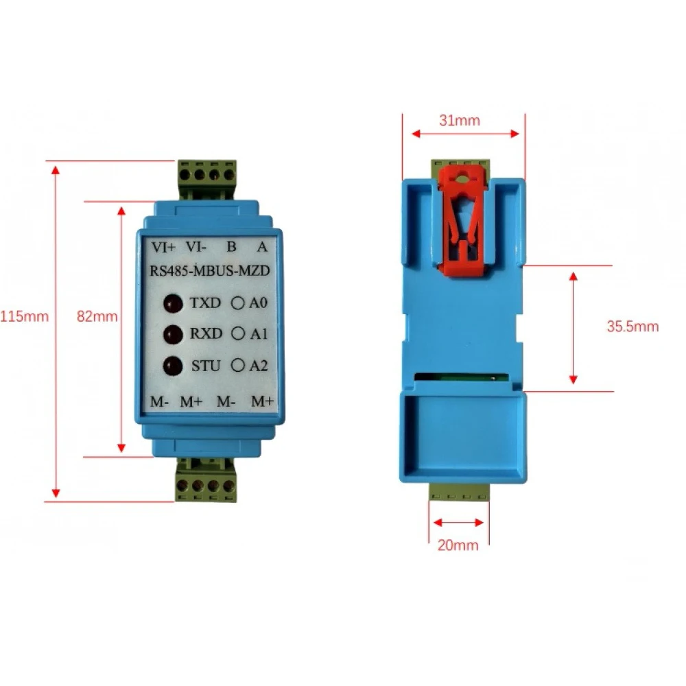 

​RS485 to M-Bus Master Module Isolated Short-Circuit & Reverse Polarity Protection 300-9600bps Up to 100 Loads Din-Rail Mount