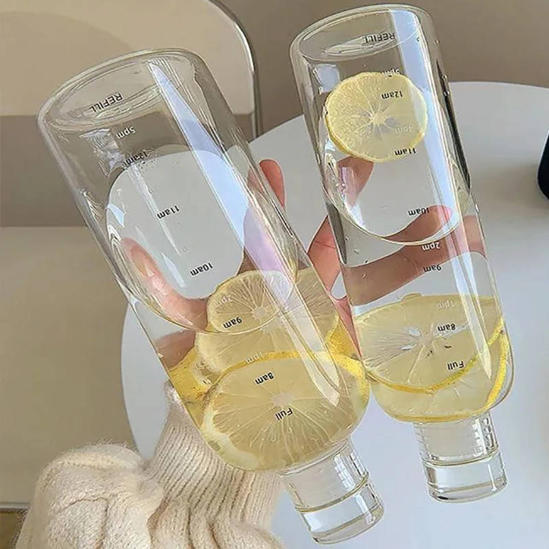 High Appearance Level Time Scale Cup Transparent Plastic Cup Leak-proof Simple and Trendy Water Cup 500/700 ML