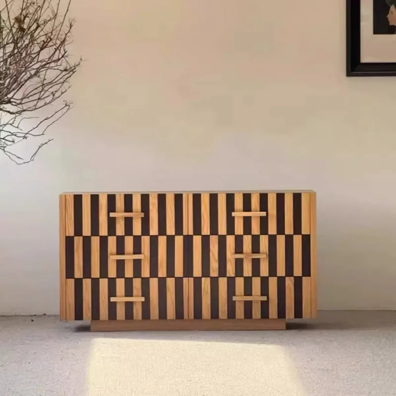 French Cream Modern Eco-Friendly, Durable Living Room Bedroom Locker Knot Wood Grain Sideboard