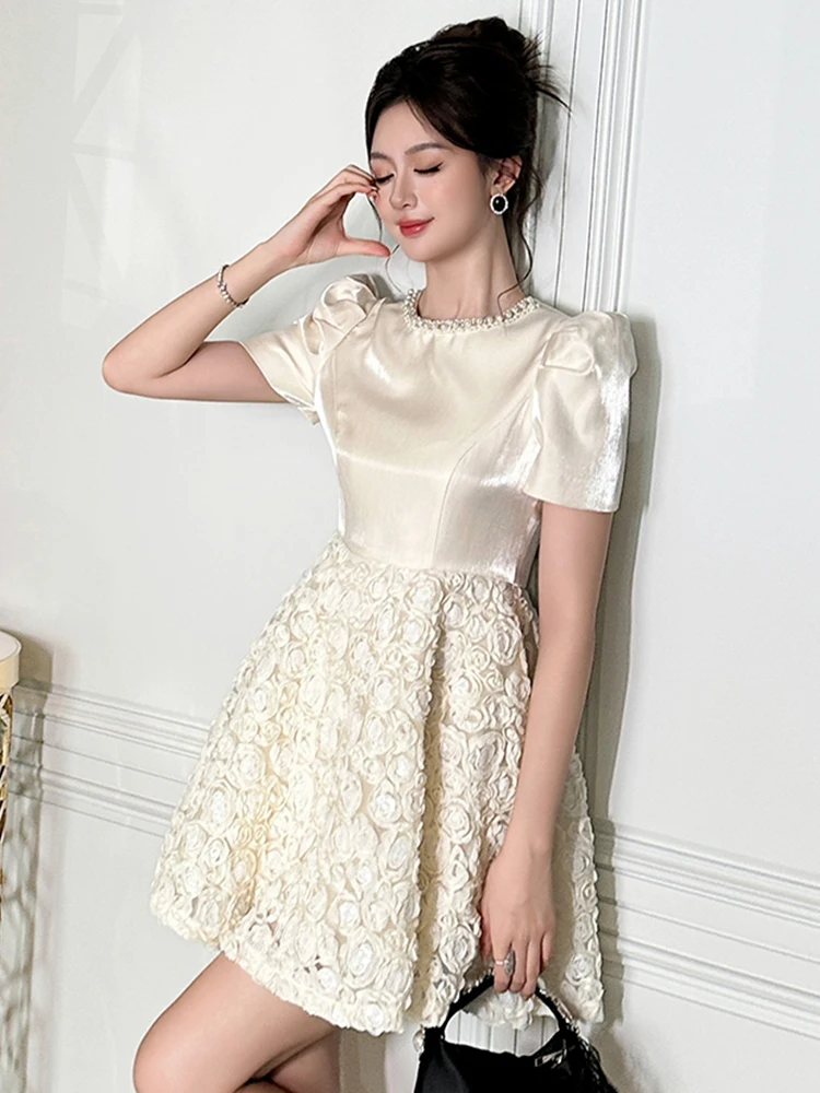 Vestido de princesa para graduación a la moda para mujer, elegante, dulce, diamantes, perlas, flores, lentejuelas, vestido de baile, fiesta de cumpleaños, banquete