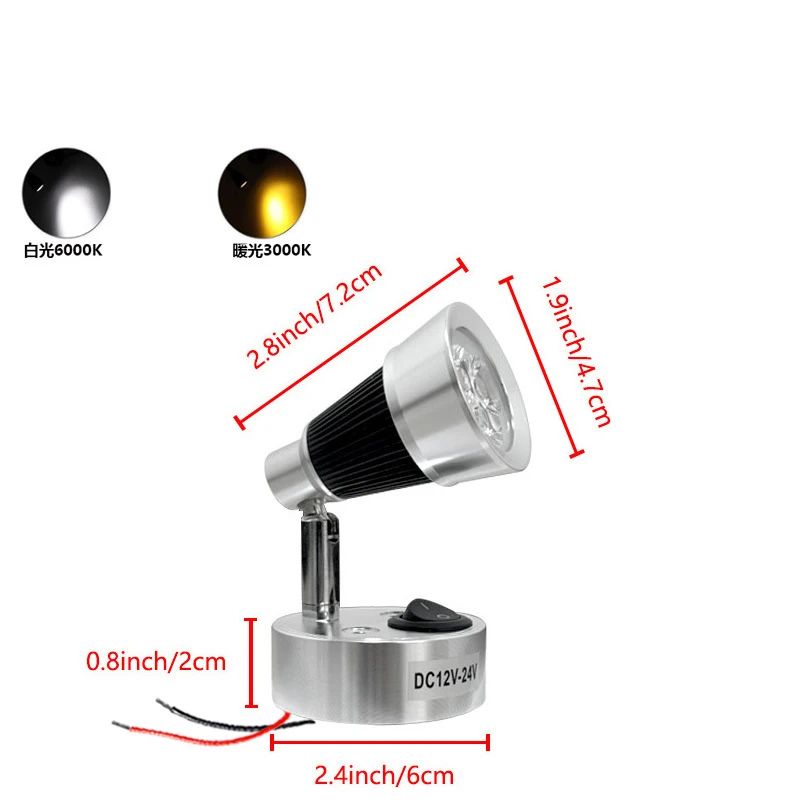 Wholesale With Switch led Spotlight 12-24V RV Reading Wall Light LED RV Ceiling Lamp Indoor Bedhead Lighting 3W Ship Yacht Light