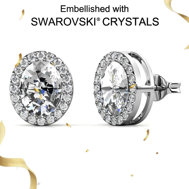 

Daisini 925 Sterling Silver Oval-shaped Stud Earrings with Swarovski Crystals for Women Men Unsex Hip Hop Rhinestone Jewelry
