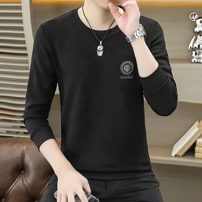 

Men's jacquard crew neck pullover sweatshirt autumn winter long sleeve t-shirt fashion base layer