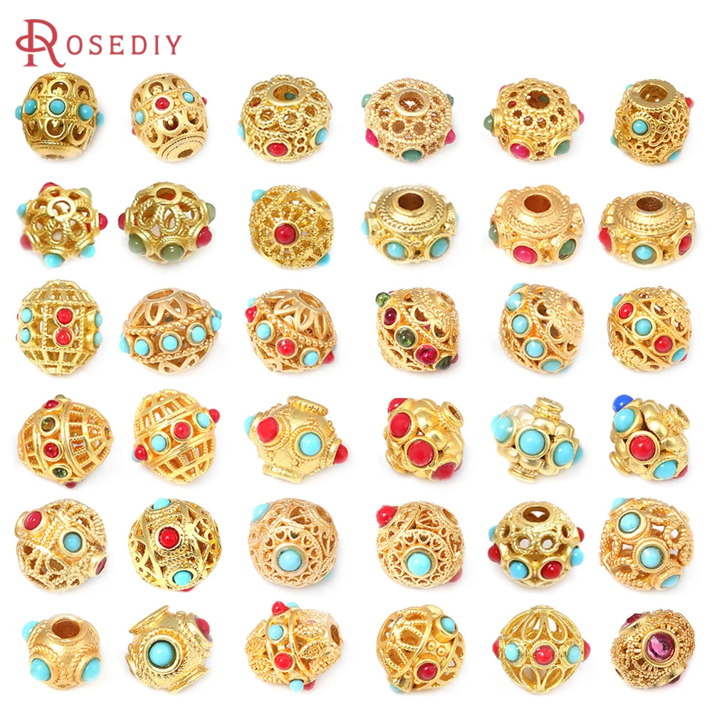 

5PCS Matte Gold Color Brass Hollow Round Vintage Nepalese Beads Bracelets Spacer Beads Jewelry Making Supplies Diy Accessories